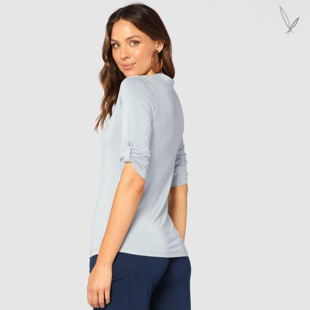 Women's Bamboo Tab Sleeve Top - Blue Haze
