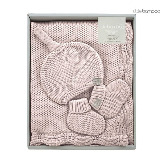 Little Bamboo Textured Knit Gift Set - Dusty Pink