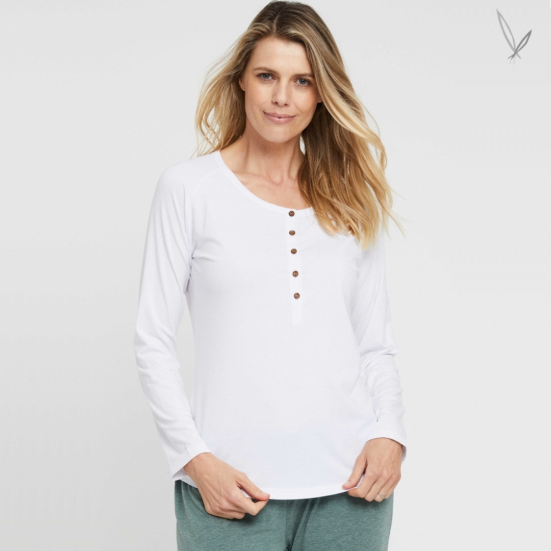 Long Sleeve Henley PJ Top - White