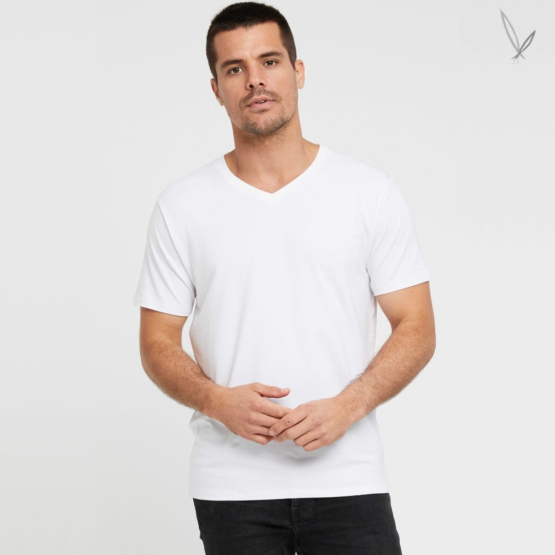 Men's V Neck Tee - White