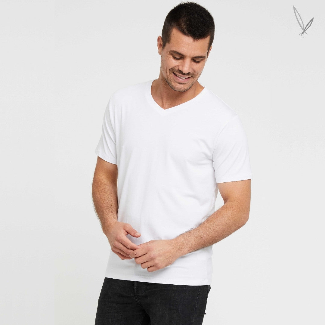 Men's V Neck Tee - White