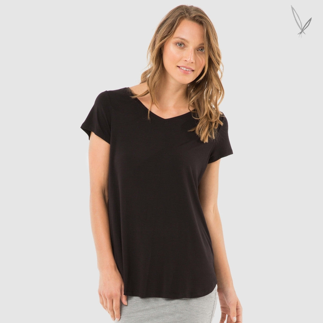 Women's V Neck Tee - Black
