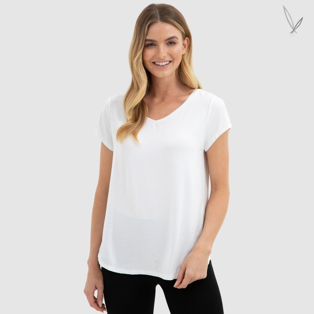Women's V Neck Tee - White