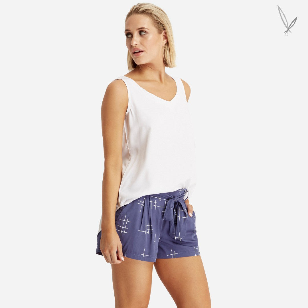 Woven Bamboo Shorts - Grid Print