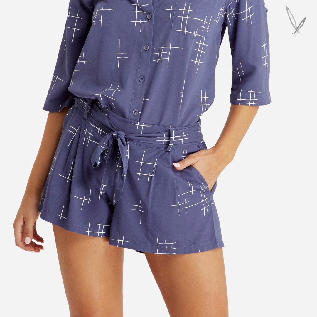 Woven Bamboo Shorts - Grid Print