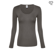 Long Sleeve Bamboo Scoop Neck Top - Grey