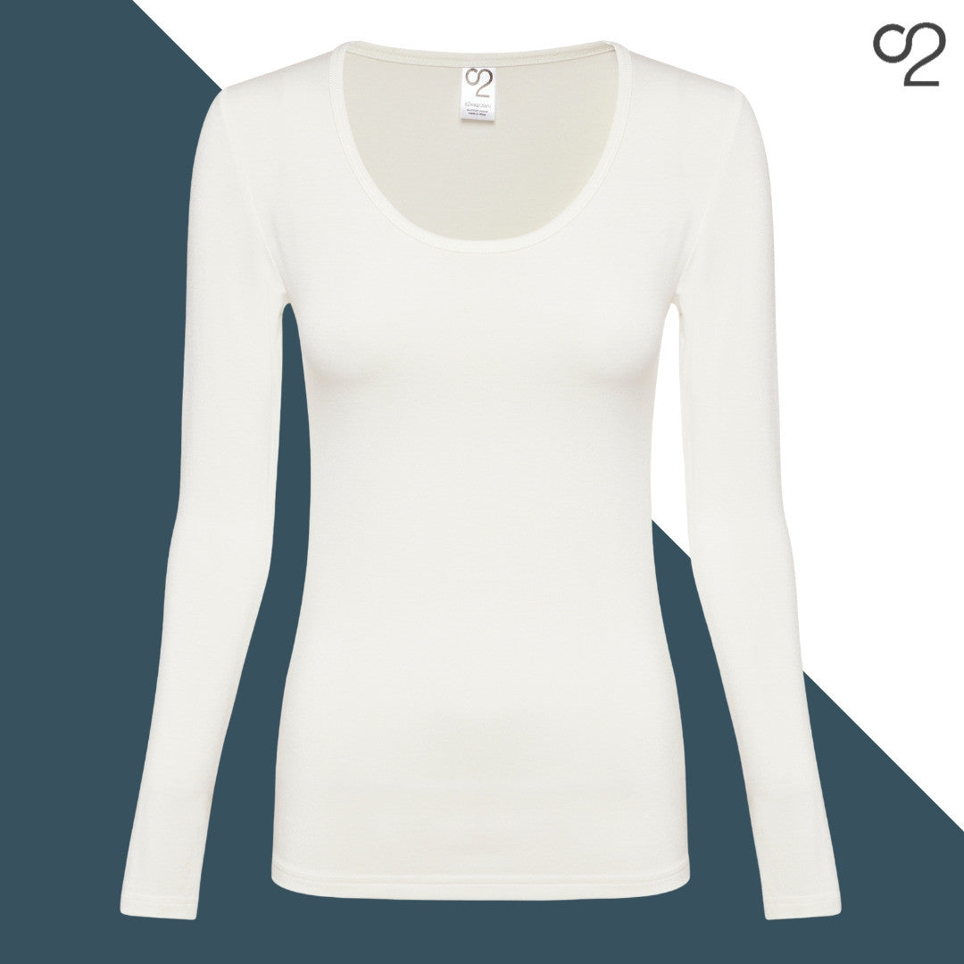 Long Sleeve Bamboo Scoop Neck Top - Ivory
